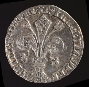 Awers dużego gwelfa z pchłą liści, wybity w 1376 roku (srebro) (rewers patrz 119192)